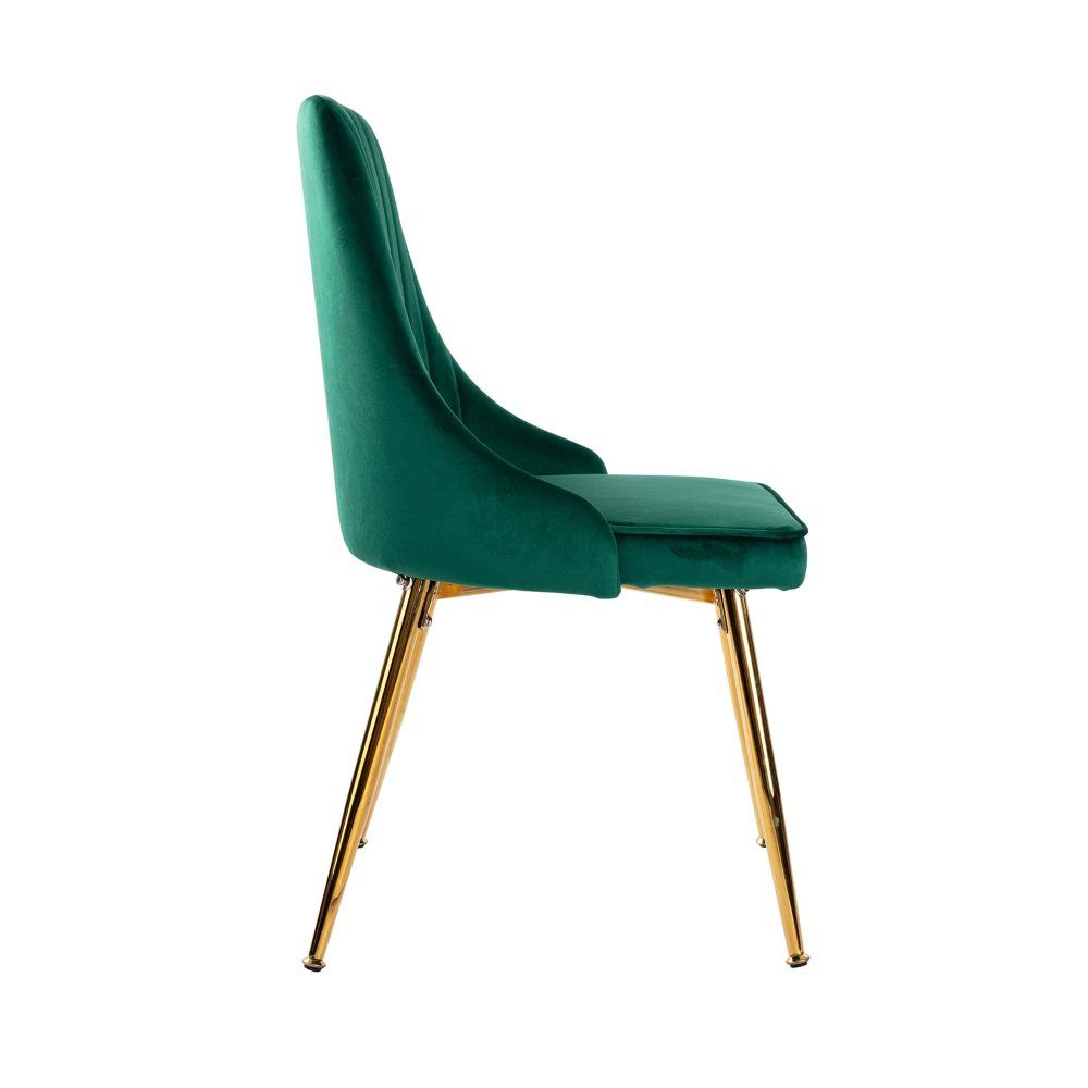 Marble Effect Dining Table and Chair Set 110cm with 4 Green Velvet Chairs