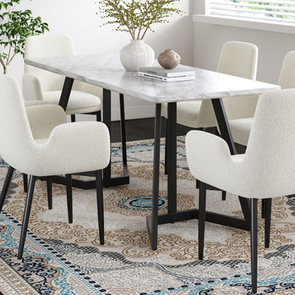 Marble Effect Rectangular Dining Table 170cm Seats 6 with Steel Legs