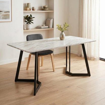 Marble Effect Rectangular Dining Table 170cm Seats 6 with Steel Legs