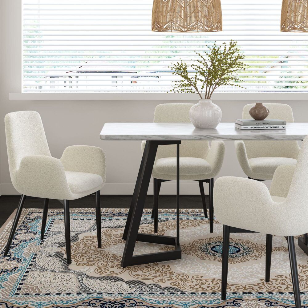 Marble Effect Rectangular Dining Table 170cm Seats 6 with Steel Legs