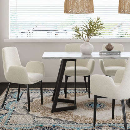 Marble Effect Rectangular Dining Table 170cm Seats 6 with Steel Legs