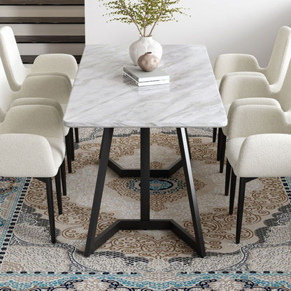 Marble Effect Rectangular Dining Table 170cm Seats 6 with Steel Legs