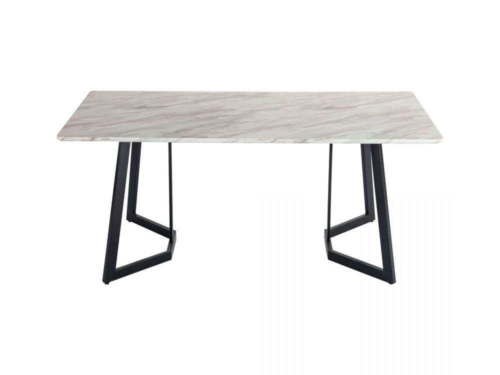 Marble Effect Rectangular Dining Table 170cm Seats 6 with Steel Legs