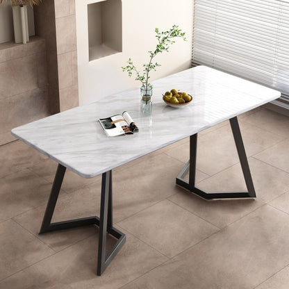 Marble Effect Rectangular Dining Table 170cm Seats 6 with Steel Legs