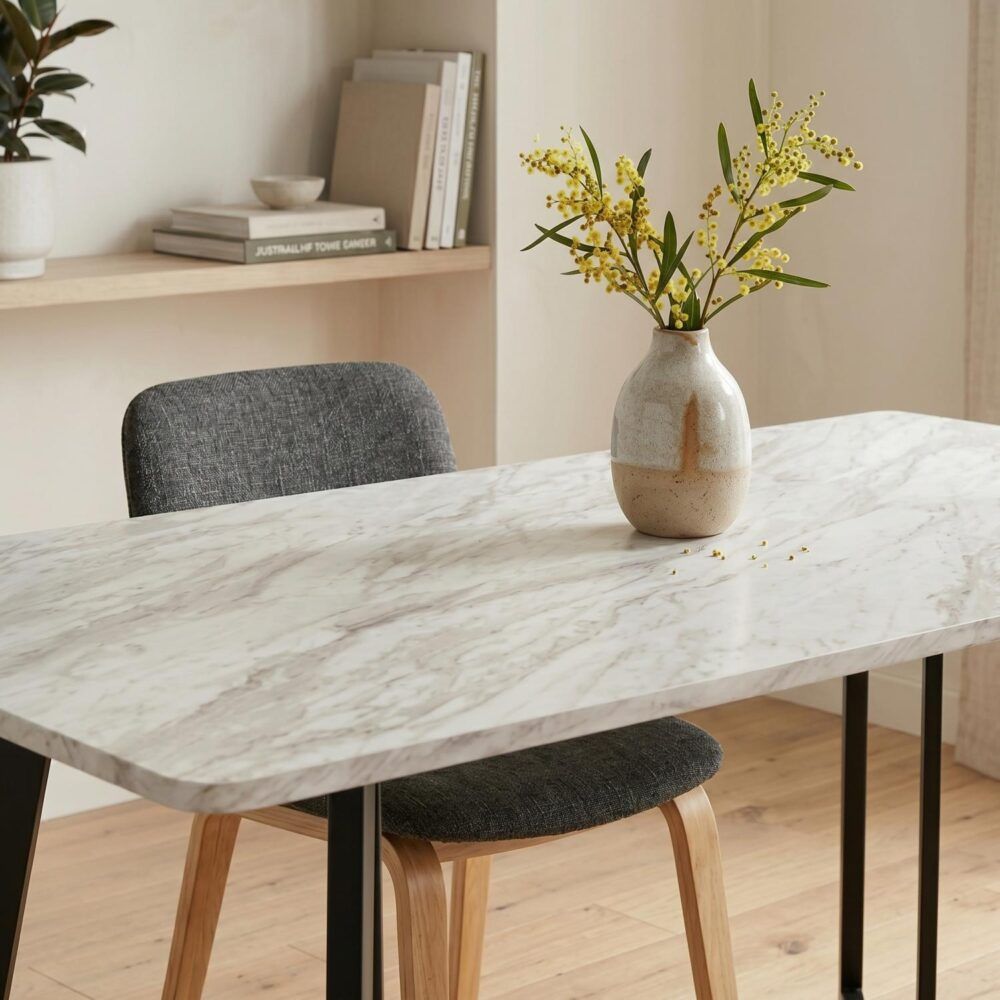 Marble Effect Rectangular Dining Table 170cm Seats 6 with Steel Legs