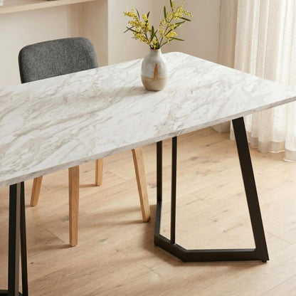 Marble Effect Rectangular Dining Table 170cm Seats 6 with Steel Legs