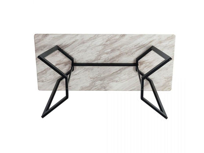 Marble Effect Rectangular Dining Table 170cm Seats 6 with Steel Legs