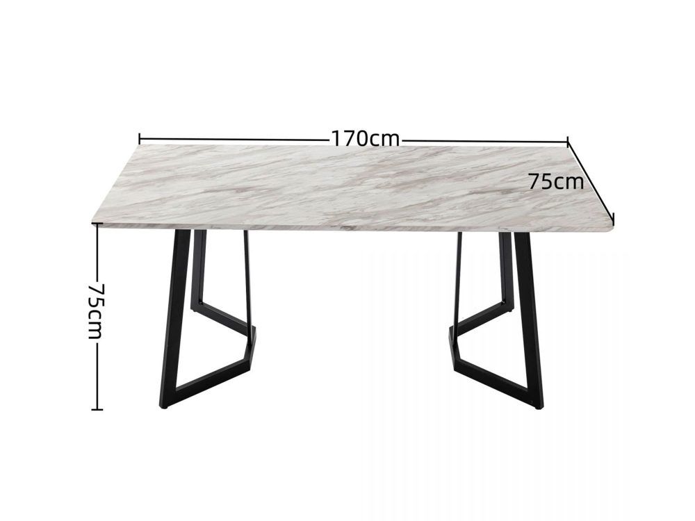 Marble Effect Rectangular Dining Table 170cm Seats 6 with Steel Legs