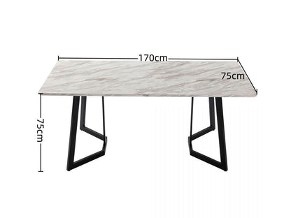 Marble Effect Rectangular Dining Table 170cm Seats 6 with Steel Legs