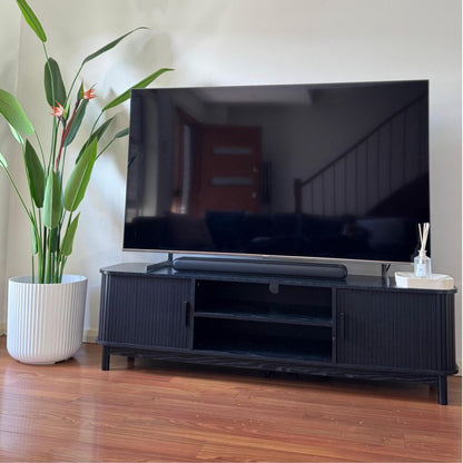 160cm Ribbed Entertainment Unit | Black