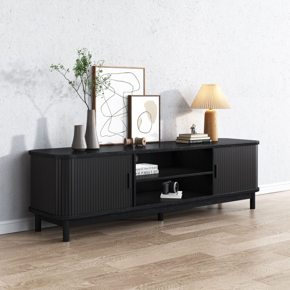 160cm Ribbed Entertainment Unit | Black