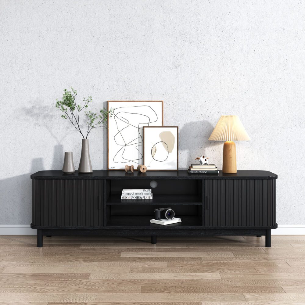 160cm Ribbed Entertainment Unit | Black