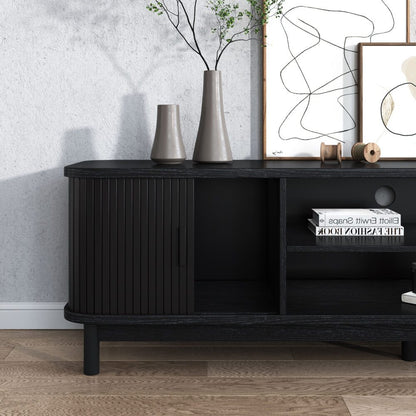 160cm Ribbed Entertainment Unit | Black