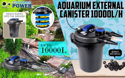 Aquarium external canister filter for up to 10000L, ideal for pond use with bonus bio balls