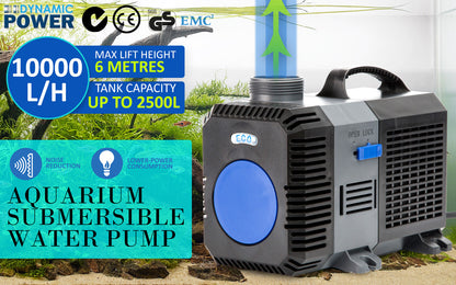 10000L/H aquarium submersible water pump for tanks up to 2500L, eco-friendly with noise reduction and low power use