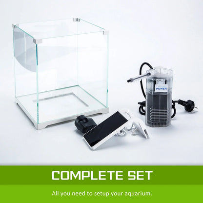 Aquarium Fish Tank 16L Starfire Glass 25x24x27cm Filter Pump LED