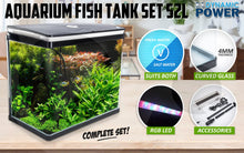 Aquarium Fish Tank 52L Curved Glass RGB LED Filter Pump 50x30x45cm