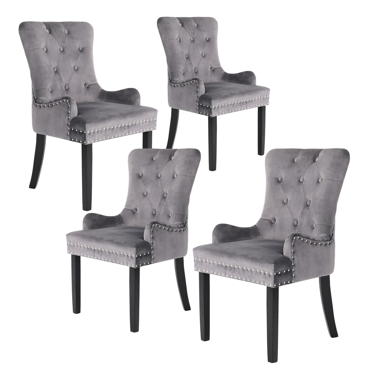 La Bella Lisse French Provincial Dining Chairs Set of 4 Grey Velvet