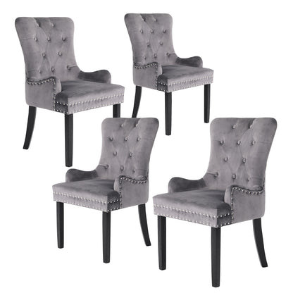 La Bella Lisse French Provincial Dining Chairs Set of 4 Grey Velvet