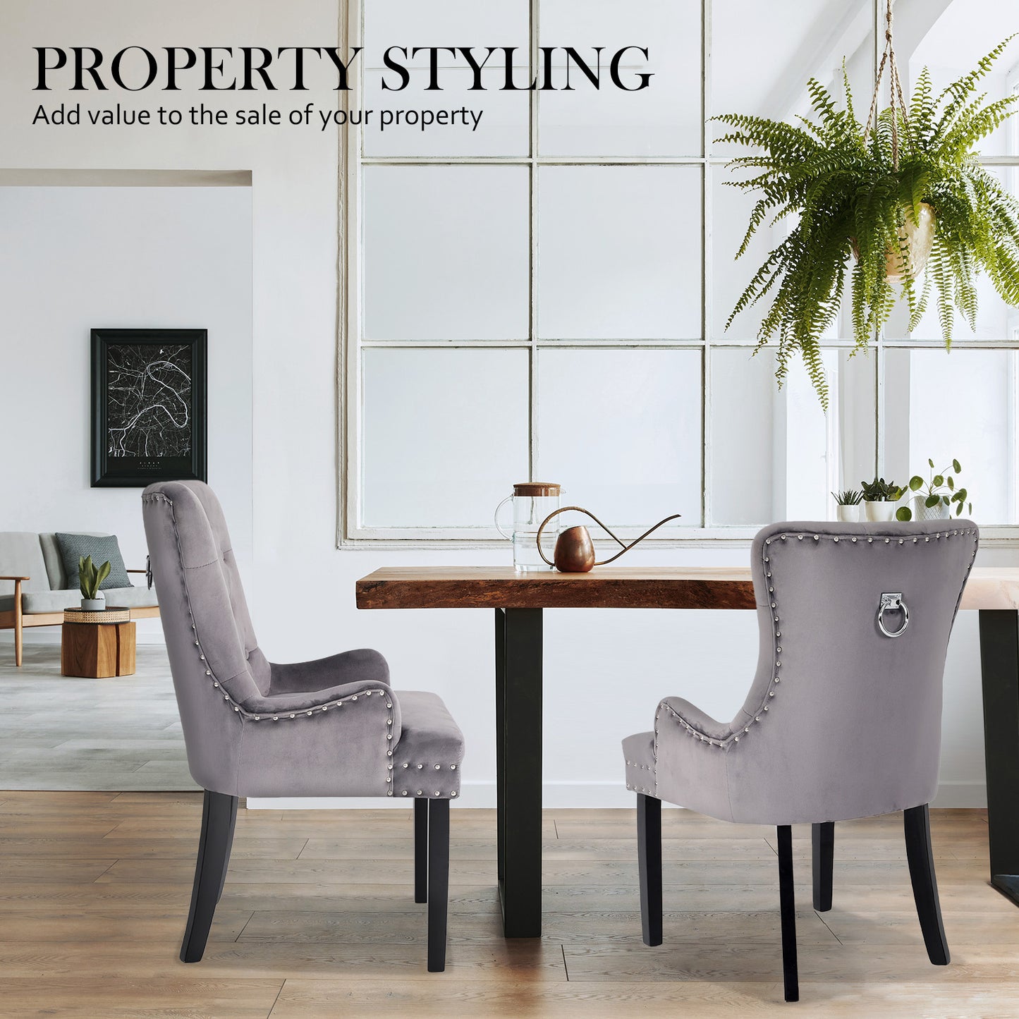 La Bella Lisse French Provincial Dining Chairs Set of 4 Grey Velvet