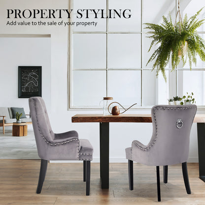 La Bella Lisse French Provincial Dining Chairs Set of 4 Grey Velvet