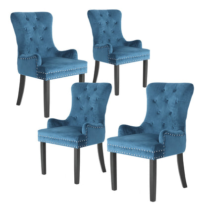 La Bella Lisse French Provincial Dining Chairs Set of 4 Navy Blue Velvet