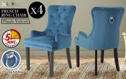 La Bella Lisse French Provincial Dining Chairs Set of 4 Navy Blue Velvet