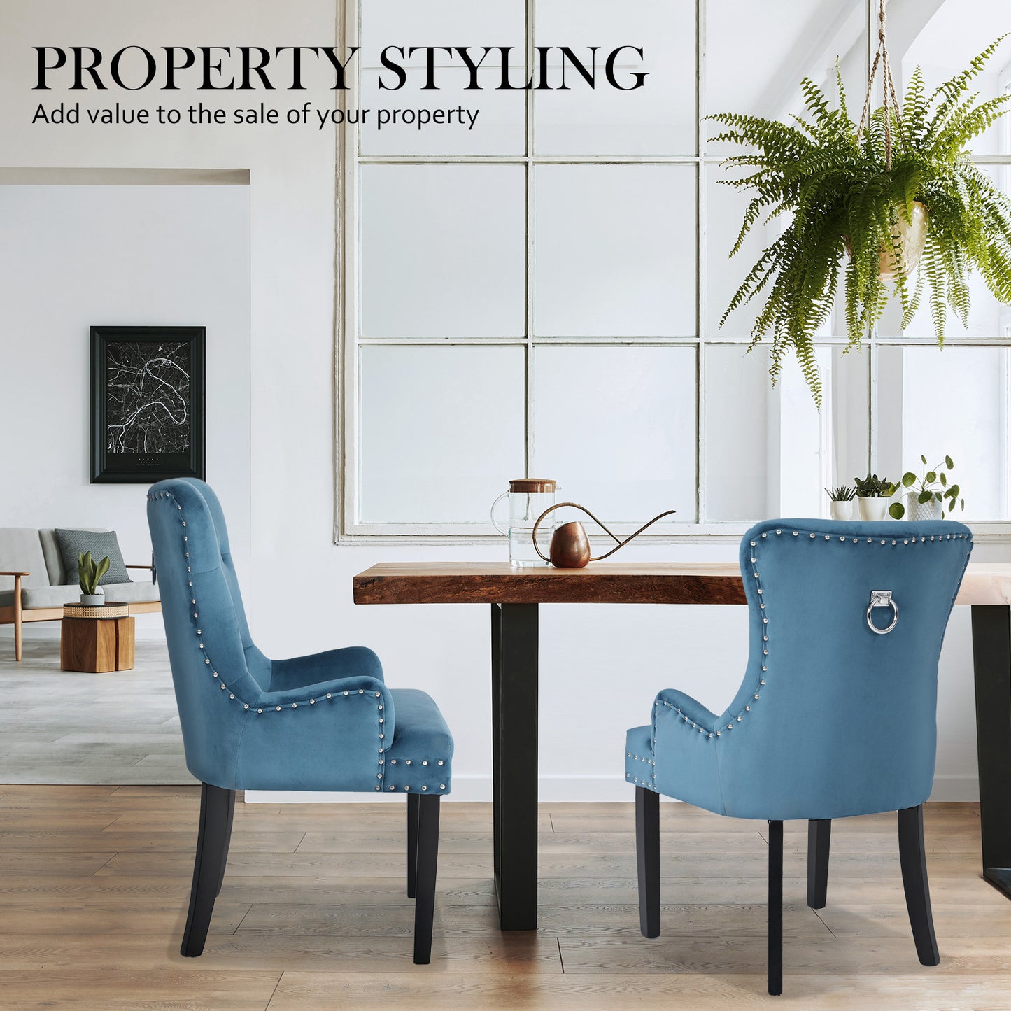 La Bella Lisse French Provincial Dining Chairs Set of 4 Navy Blue Velvet