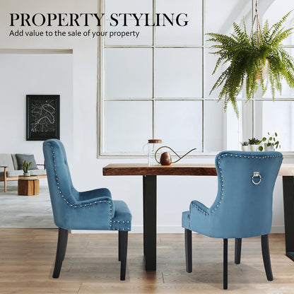 La Bella Lisse French Provincial Dining Chairs Set of 4 Navy Blue Velvet