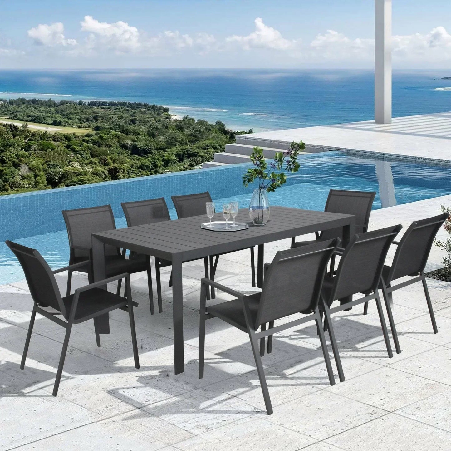 Iberia 2pc Set Aluminium Outdoor Dining Table Chair Charcoal - Stacks Warehouse