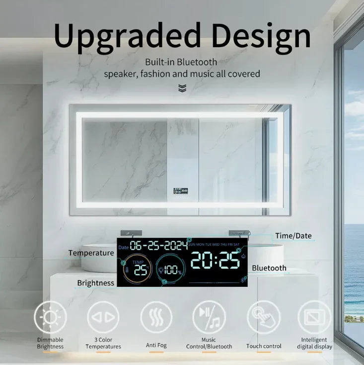 LED Bathroom Mirror 80x160cm Bluetooth Smart Display - Interior Ave
