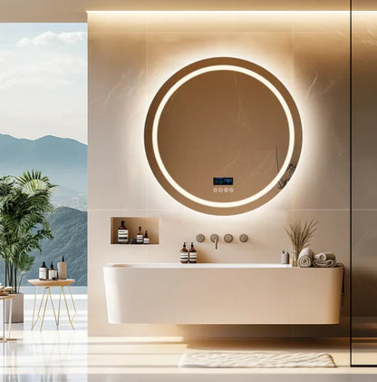 LED Bathroom Mirror Round 80cm Bluetooth Frameless - Interior Ave