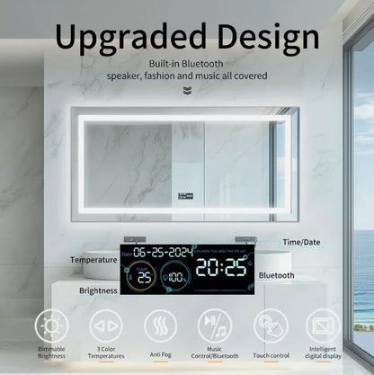 LED Bathroom Mirror 70x90cm Bluetooth Smart Display - Interior Ave