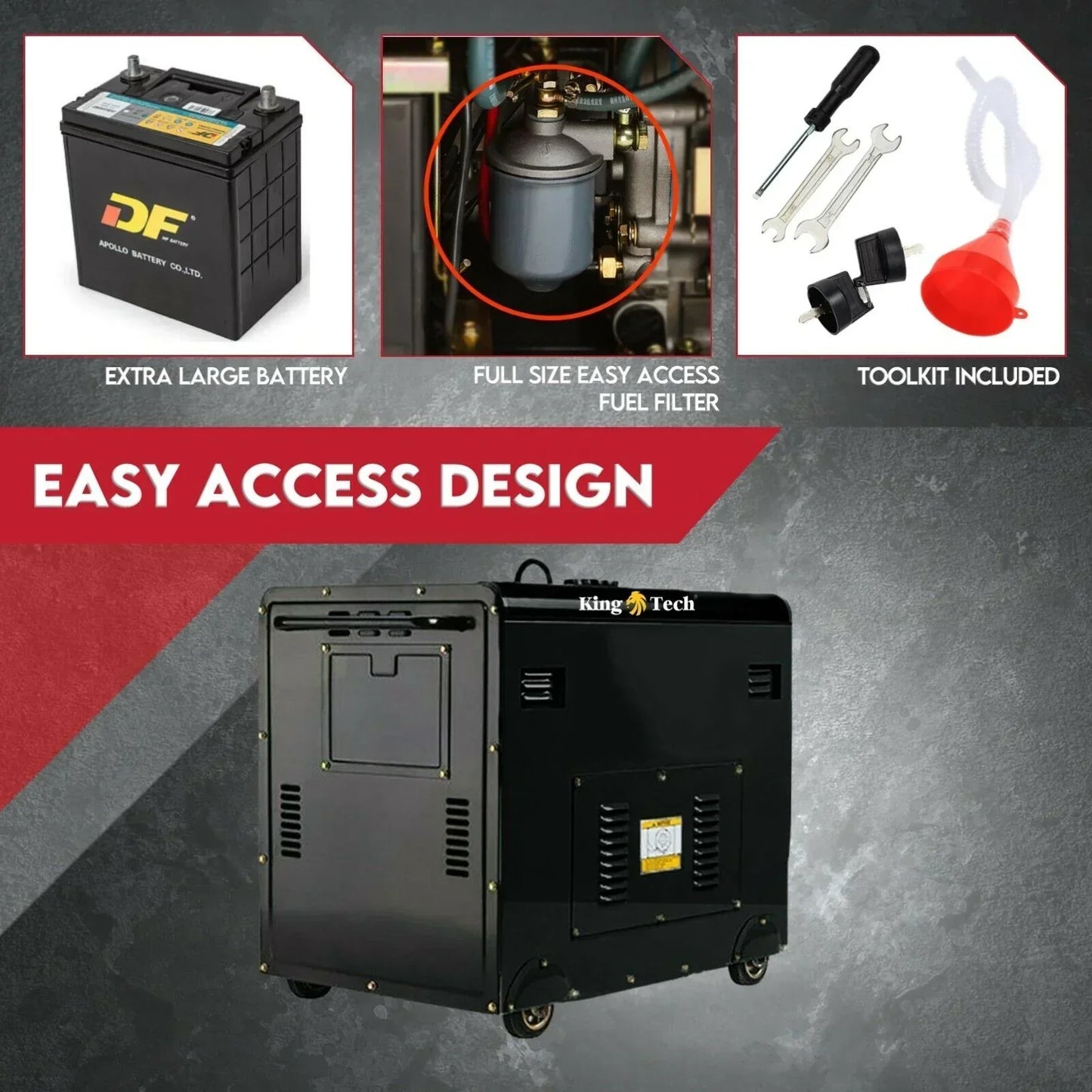 Diesel Generator 8.4kW - Single Phase 6kW Rated 13HP Portable