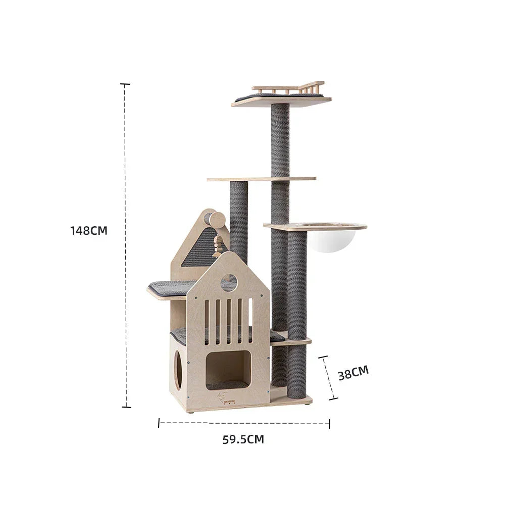 HONEYPOTCAT 148cm Grand Cat Mansion - Multi-Level Villa with Space Capsule
