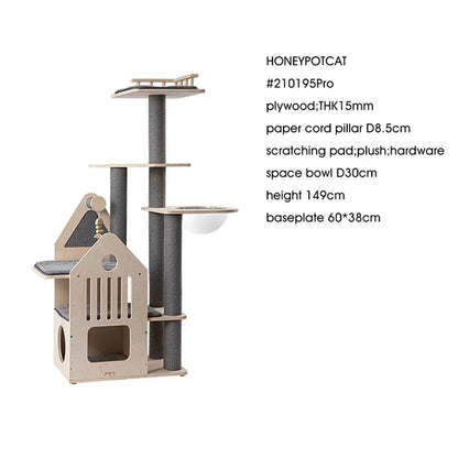 HONEYPOTCAT 148cm Grand Cat Mansion - Multi-Level Villa with Space Capsule