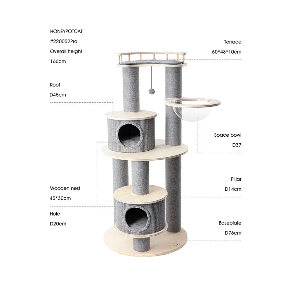 HONEYPOTCAT 165cm Majestic Reinforced Cat Tree - Multi-Level Tower