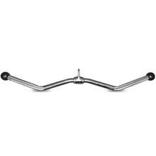 chrome attachment cable curl bar for gym workout with angled textured grips and rubber ends