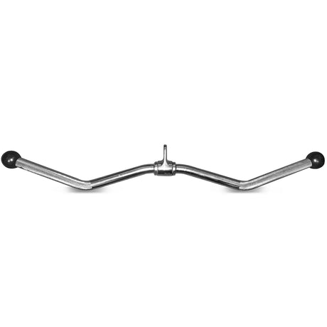chrome attachment cable curl bar for gym workout with angled textured grips and rubber ends