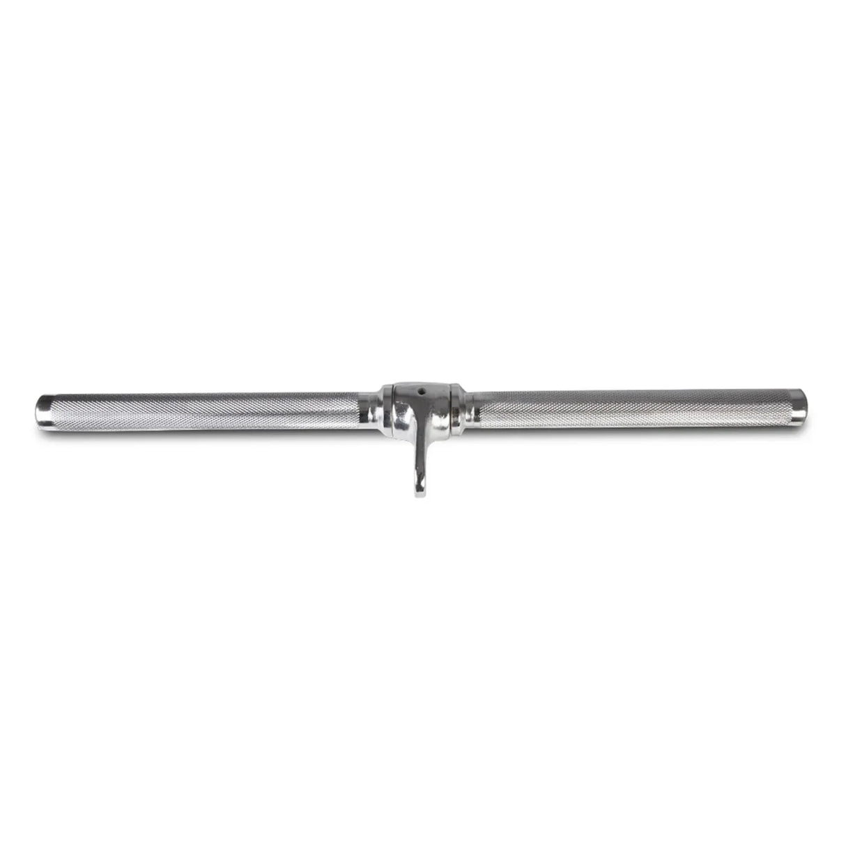 Chrome knurled straight bar attachment with rotating swivel center for gym cable machines