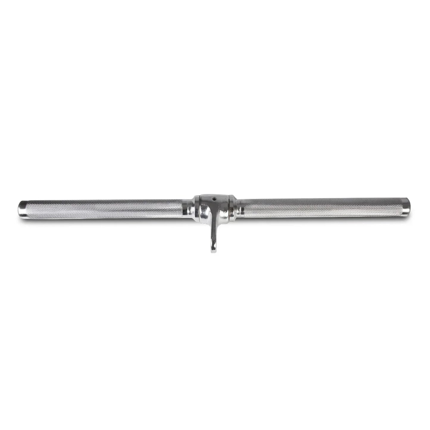 Chrome knurled straight bar attachment with rotating swivel center for gym cable machines