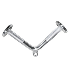 Silver metal triangle triceps press bar with knurled handles and central attachment hole