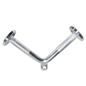 Silver metal triangle triceps press bar with knurled handles and central attachment hole