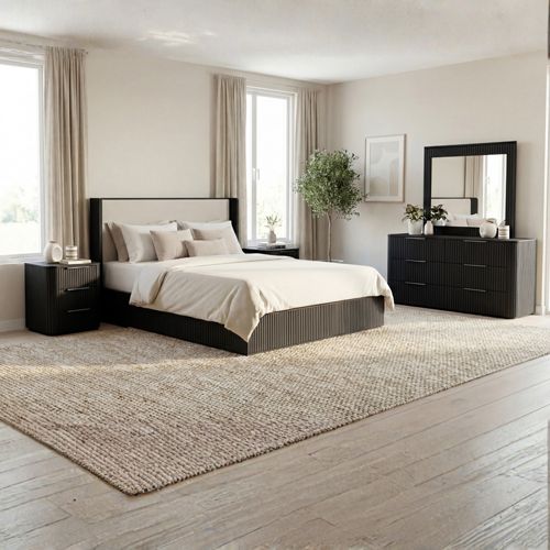 Arlo 4 piece king bedroom suite with dresser in black, Stacks Warehouse AU