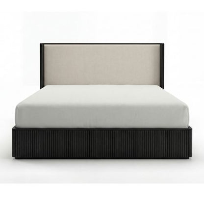Arlo king bed frame with upholstered headboard, part of the 4 piece black suite