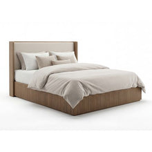 Arlo queen bed frame with upholstered headboard, part of the 4 piece oak suite