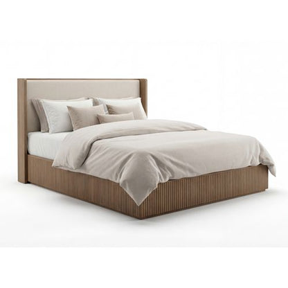 Arlo king bed frame with upholstered headboard in oak, Stacks Warehouse AU