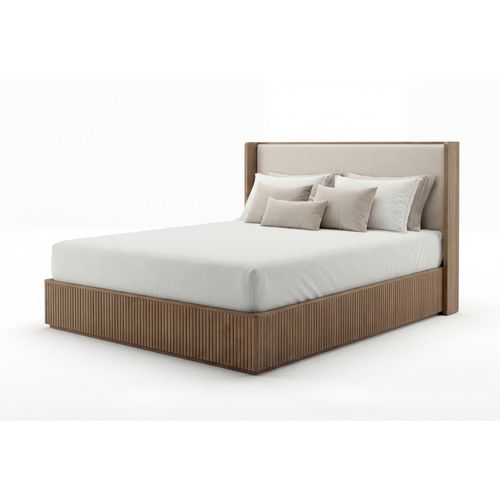 Arlo king bed frame, fabric upholstered headboard with high-density foam padding