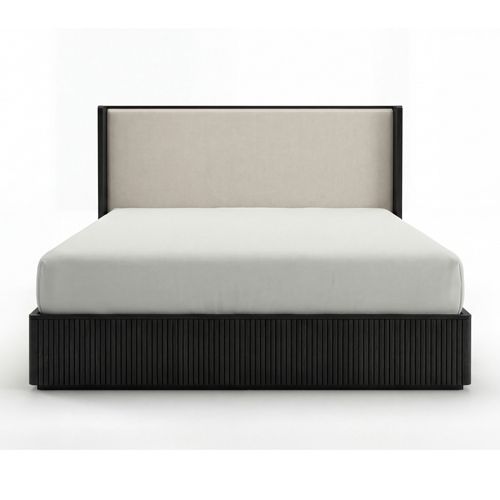 Arlo queen bed frame, fabric upholstered headboard with high-density foam padding
