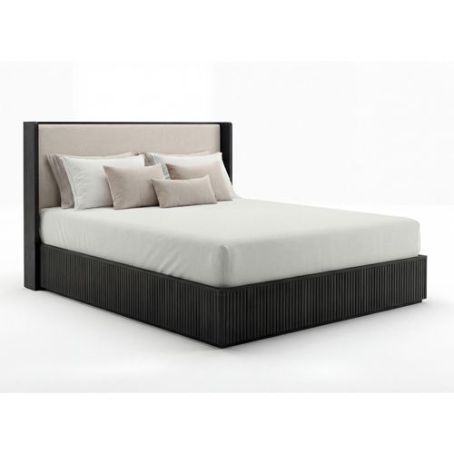 Arlo queen bed frame, solid rubber wood fluted sides in black finish